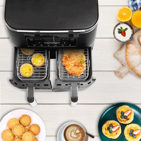 2pcs Air Fryer Rack Set with 100pcs Parchment Paper Compatible with Ninja Foodi Air Fryer DZ201, DZ401, 304 Stainless Steel Toast Dehydrator Racks Air Fryer Paper Liners for Double Basket Air Fryer in Saudi Arabia
