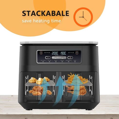 2pcs Air Fryer Rack Set with 100pcs Parchment Paper Compatible with Ninja Foodi Air Fryer DZ201, DZ401, 304 Stainless Steel Toast Dehydrator Racks Air Fryer Paper Liners for Double Basket Air Fryer in Saudi Arabia