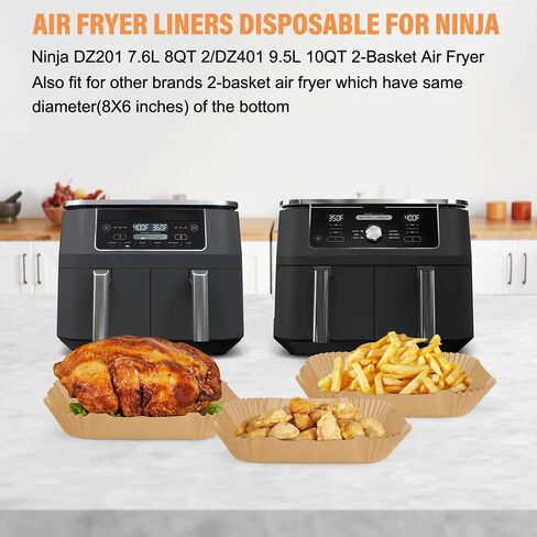2pcs Air Fryer Rack Set with 100pcs Parchment Paper Compatible with Ninja Foodi Air Fryer DZ201, DZ401, 304 Stainless Steel Toast Dehydrator Racks Air Fryer Paper Liners for Double Basket Air Fryer in Saudi Arabia