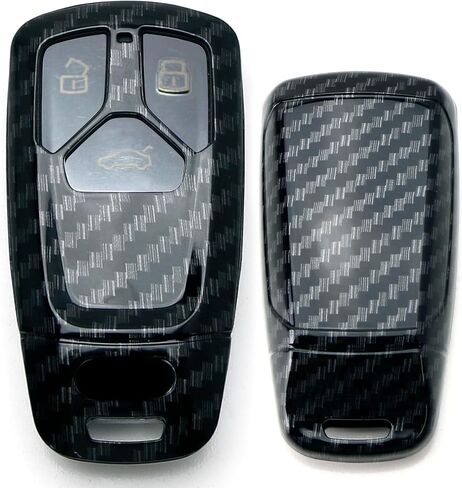 iJDMTOY Glossy Metallic Carbon Fiber Pattern Exact Fit Key Fob Shell Cover Compatible with 2017-up Audi A4 A5 Q7, 2016-up Audi TT 3-Button Smart Key in Kuwait