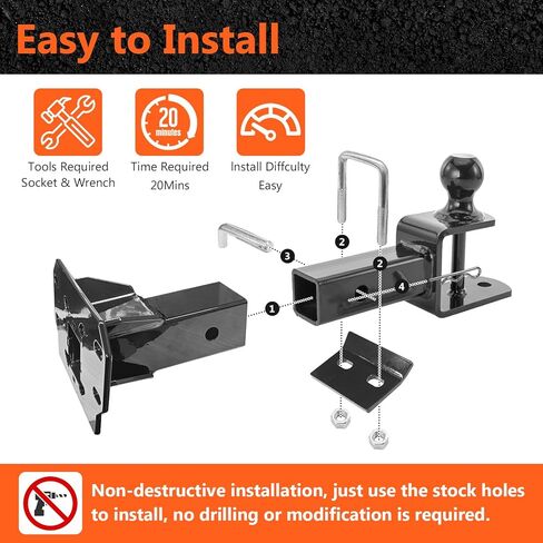 No Drilling 2 Inch Front Hitch Receiver Ball Mount Kit Compatible with Polaris Ranger Crew XP 1000 15-25, UTV Trailer Towing Hitch with 5/8" Lock Pin Tightener Accessories Fit Bobcat 3600 in Saudi Arabia