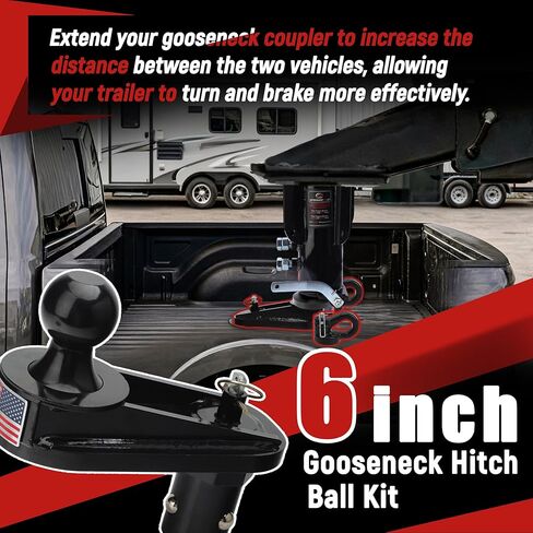 6" Offset Gooseneck Hitch Extender,Puck System Gooseneck Hitch Ball Kit for F250/F350/F450,Silverado/Sierra 2500/3500 HD,Nissan Titan XD,with 2 Safety Chain Anchors in Saudi Arabia
