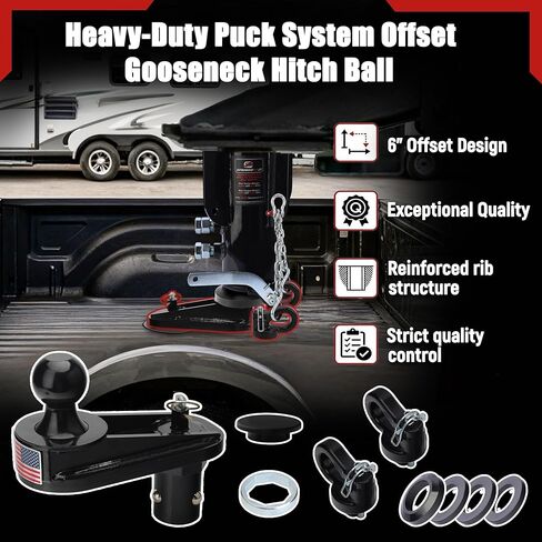 6" Offset Gooseneck Hitch Extender,Puck System Gooseneck Hitch Ball Kit for F250/F350/F450,Silverado/Sierra 2500/3500 HD,Nissan Titan XD,with 2 Safety Chain Anchors in Saudi Arabia