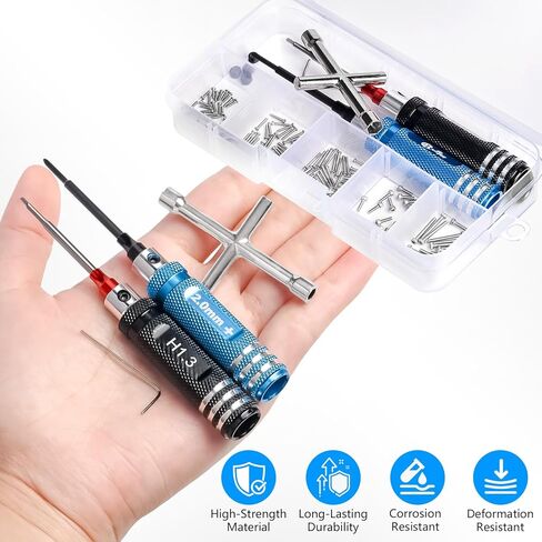 190pcs RC Screw Kit, M1/M1.4 Screws Assortment Set with Phillips Screwdriver Hex Driver RC Car Tools for Axial SCX30 RC Crawler Cars Trucks, with Organizer Storage Case in Kuwait