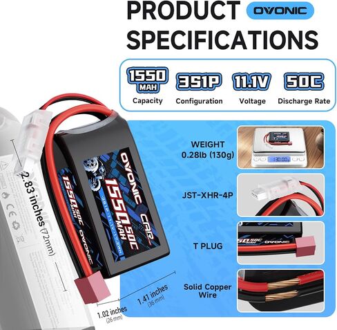 ملحقات ترقية السيارة OVONIC 3S 1500 RC 3S 11.1V 1500 mAh 50C LiPo، قطع غيار بطارية RC جميع 1/14، 1/16 مقياس 2 بطاريات in Kuwait