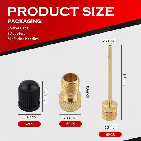 6 Pack Presta Valve Adaptor,Compatible with Schrader to Presta Valve Adapter Inflate with Air Compressor,Bike Pump Adapter Kit with 6 Tire Valves Stem Caps & Ball Needles in Kuwait