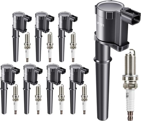 Ignition Coil Pack and Iridium Spark Plugs Set of 8 Compatible with Ford Mustang 4.6L 1999-2004, 5.4L 2007-2012, 5.8L 2013-2014, GT 2005-2006, Aviator Continental Navigator, OE# UF191 6708 in Kuwait
