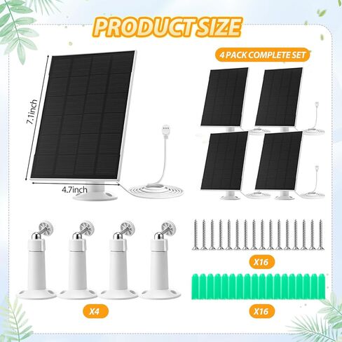 4 Pack Solar Panel Compatible with Google Nest Camera Indoor & Outdoor(Battery Version) Solar Power Charger 360° Adjustable Mount Flexible with IP65 Waterproof 13.1Ft Charging Cable in Kuwait