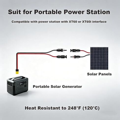 Solar Panel Cable (12AWG 3.4ft) - Compatible with EcoFlow, Anker SOLIX, BLUETTI Portable Power Stations, Solar Generators & RV Applications in Saudi Arabia