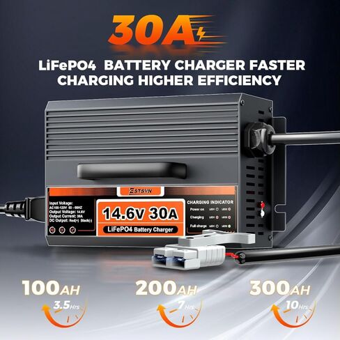 14.6V 30A LiFePO4 Battery Charger 12V LiFePO4 Lithium Battery Charger 30 Amp Fast Charging with Anderson Connector AC-DC for Deep Cycle Rechargeable Batteries of RV Boat Car Marine in Saudi Arabia