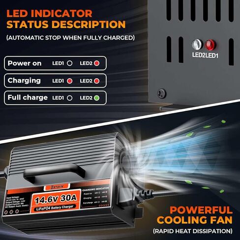 14.6V 30A LiFePO4 Battery Charger 12V LiFePO4 Lithium Battery Charger 30 Amp Fast Charging with Anderson Connector AC-DC for Deep Cycle Rechargeable Batteries of RV Boat Car Marine in Saudi Arabia