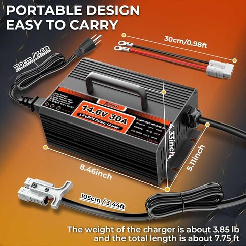 14.6V 30A LiFePO4 Battery Charger 12V LiFePO4 Lithium Battery Charger 30 Amp Fast Charging with Anderson Connector AC-DC for Deep Cycle Rechargeable Batteries of RV Boat Car Marine in Saudi Arabia