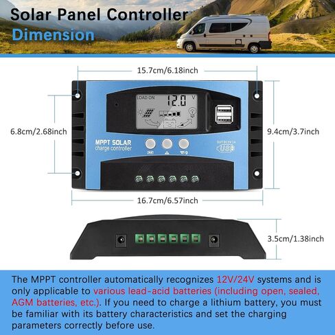 100A MPPT Solar Charger Controller 12V/24V Auto Intelligent Regulator with LCD Display/Dual USB Port/Adjustable Parameter/3 Load Modes Fit for Lead-Acid, Lithium-Ion and Lithium Iron Phosphate Battery in Saudi Arabia