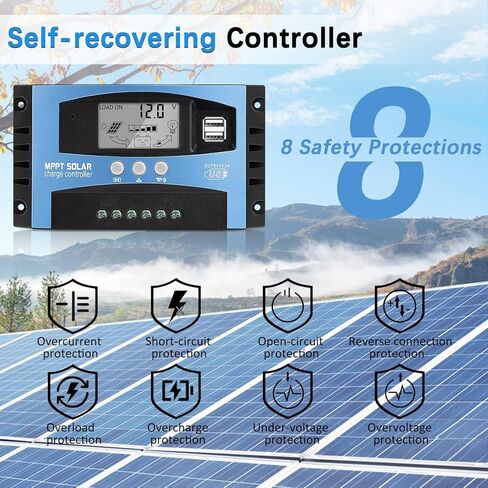 100A MPPT Solar Charger Controller 12V/24V Auto Intelligent Regulator with LCD Display/Dual USB Port/Adjustable Parameter/3 Load Modes Fit for Lead-Acid, Lithium-Ion and Lithium Iron Phosphate Battery in Saudi Arabia