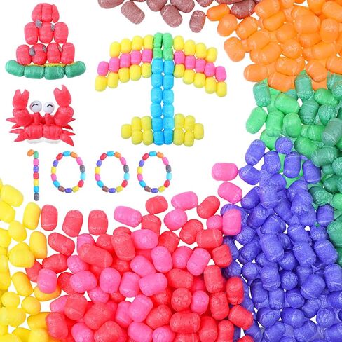 Junkin 1000 Pcs Magic Noodles Foam Crafts Puffs Corn Super Crafts Arts Kit Bulk Building Blocks Model Toys Valentines Kid Gifts for Kindergarten School Stimulates Creativity Supplies(Multicolored) in Kuwait