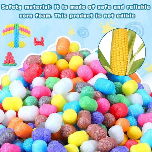 Junkin 1000 Pcs Magic Noodles Foam Crafts Puffs Corn Super Crafts Arts Kit Bulk Building Blocks Model Toys Valentines Kid Gifts for Kindergarten School Stimulates Creativity Supplies(Multicolored) in Kuwait