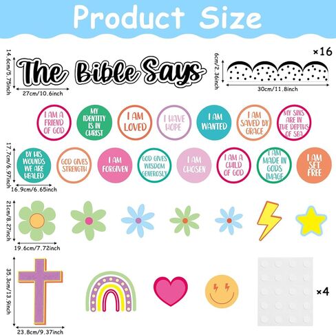 Christian Bulletin Board Decoration Set The Bible Says Bulletin Board Colorful Rainbow Classroom Decorations Inspirational Religious Cross Bible Cutouts for Sunday School VBS Chalkboard Wall Decor in Kuwait
