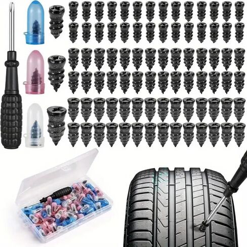 84 Pcs Tire Repair Rubber Nail Kit with Screwdriver, 3 Sizes Bulk Pack for Car/Truck/Motorcycle Tire Puncture (28 Large, 28 Medium, 28 Small) in Saudi Arabia