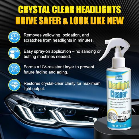 Headlight Cleaner & Restorer Kit – Instant Oxidation, Yellowing & Road Grime Remover – Revives Cloudy Headlamps to Crystal Clear – Includes Sponge & Towel – 5oz/150ml for Cars, Trucks & SUVs in Saudi Arabia