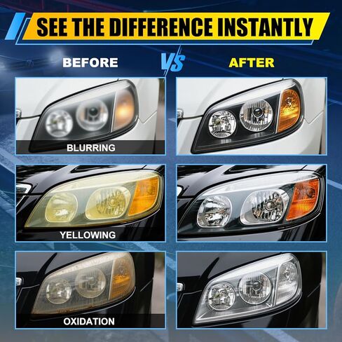 Headlight Cleaner & Restorer Kit – Instant Oxidation, Yellowing & Road Grime Remover – Revives Cloudy Headlamps to Crystal Clear – Includes Sponge & Towel – 5oz/150ml for Cars, Trucks & SUVs in Saudi Arabia
