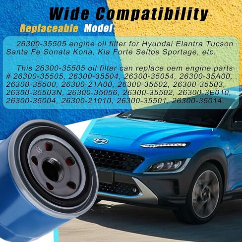 1PCS 26300-35505 Engine Oil Filters Fits for Hyundai Elantra Santa Tucson Fe Kia 1997-2023 Sportage Forte Seltos Efficient Filtration, Anti-Leak (1) in Saudi Arabia