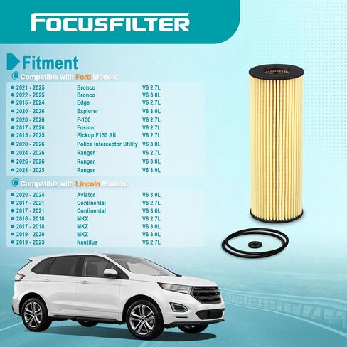 FOCUSFILTER Upgrated FL2062 OEM Grade Oil Filter, 10K Miles Protection, fits Ford F150 / Lincoln, Replaces FT4Z-6731-A, CH11955, FL2062A, WL10050, L38154, KU2Z-6731-A, KU2J-6731-AA (Pack of 6) in Kuwait
