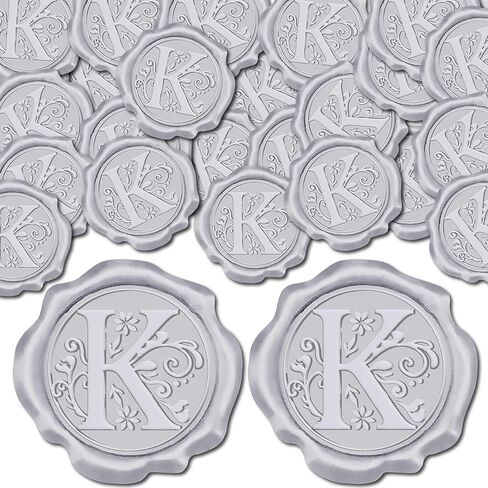 CRASPIRE 100Pcs Letter K Wax Seal Sticker Alphabet Silver Vintage Initial Sealing Label Decal Self Adhesive Seal Stickers for Gift Wrapping Wedding Birthday Cards Making Christmas Invitations Envelope in Kuwait