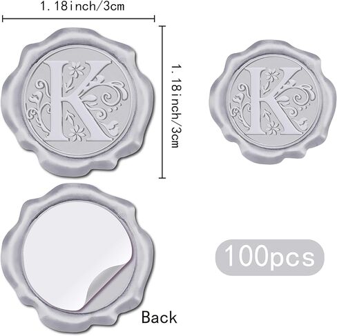 CRASPIRE 100Pcs Letter K Wax Seal Sticker Alphabet Silver Vintage Initial Sealing Label Decal Self Adhesive Seal Stickers for Gift Wrapping Wedding Birthday Cards Making Christmas Invitations Envelope in Kuwait