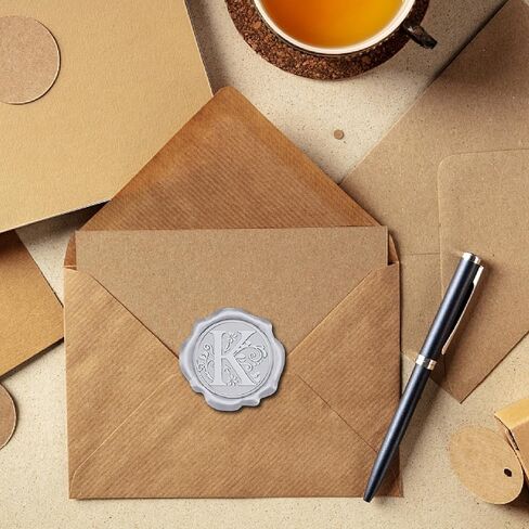 CRASPIRE 100Pcs Letter K Wax Seal Sticker Alphabet Silver Vintage Initial Sealing Label Decal Self Adhesive Seal Stickers for Gift Wrapping Wedding Birthday Cards Making Christmas Invitations Envelope in Kuwait