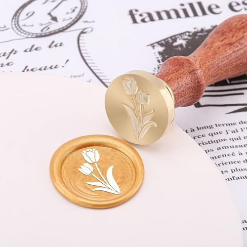 توليب الشمع ختم ختم النحاس 25mm خمر ختم ختم انفصال النحاس ومقبض الخشب نمط ختم رئيس رسالة بطاقة دعوة الزفاف هدية حزمة العطلات in Kuwait