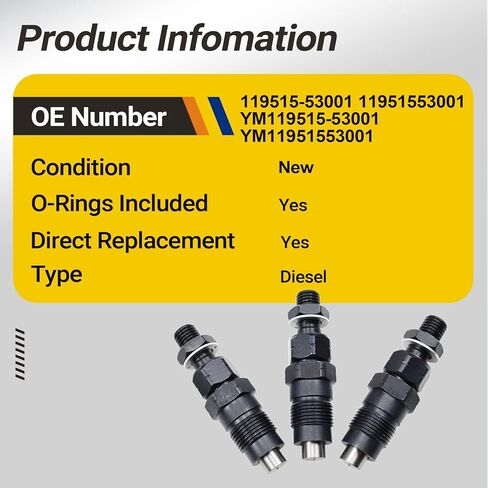 3PCS 119515-53001 Diesel Fuel Injectors set for Yanmar 3TNV70 3TNV88 3YM30 Engine 11951553001 YM119515-53001,YM11951553001 for Komatsu 2D70E 3D70E Engine for J-o-h-n D-e-e-r-e Tractor Engine in Saudi Arabia