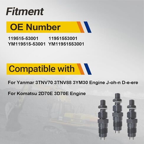 3PCS 119515-53001 Diesel Fuel Injectors set for Yanmar 3TNV70 3TNV88 3YM30 Engine 11951553001 YM119515-53001,YM11951553001 for Komatsu 2D70E 3D70E Engine for J-o-h-n D-e-e-r-e Tractor Engine in Saudi Arabia