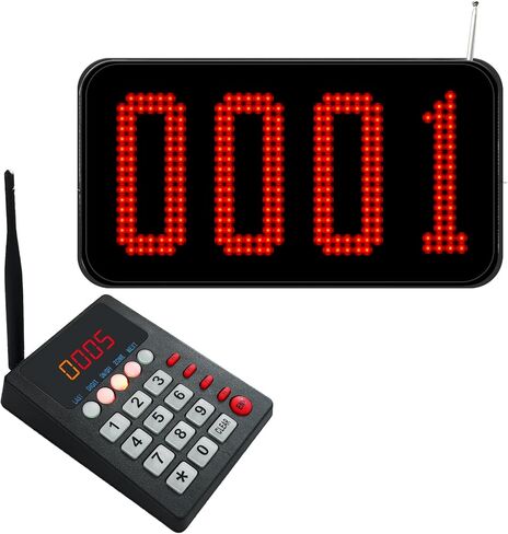 Take a Number System Wireless Queue Call System with 4-Digit LED Display and Calling Keypad, Voice Broadcast Long Range Waiting Number System for Restaurant, Clinic, Hospital, Fast Food in Saudi Arabia