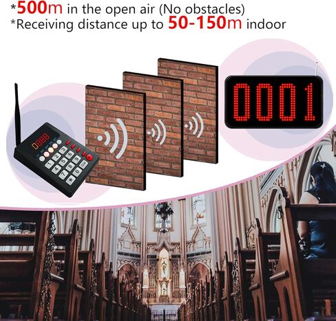 Take a Number System Wireless Queue Call System with 4-Digit LED Display and Calling Keypad, Voice Broadcast Long Range Waiting Number System for Restaurant, Clinic, Hospital, Fast Food in Saudi Arabia