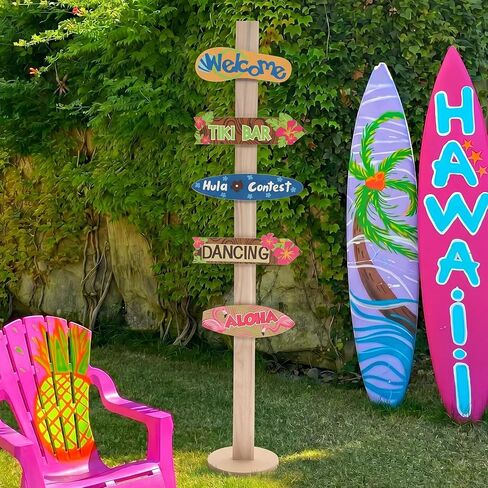 RattanView 5 Pcs Luau Party Decorations Hawaiian Welcome Aloha Wooden Sign Summer Tropical Themed Directional Signs Birthday Party Decorations for Tiki Aloha Beach Island Summer Themed Parties in Kuwait