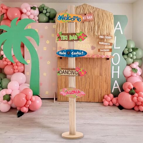 RattanView 5 Pcs Luau Party Decorations Hawaiian Welcome Aloha Wooden Sign Summer Tropical Themed Directional Signs Birthday Party Decorations for Tiki Aloha Beach Island Summer Themed Parties in Kuwait