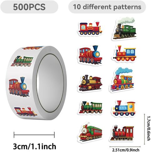 500Pcs Cartoon Train Stickers Roll Waterproof Cute Train Stickers for Water Bottles Laptop Scrapbook Kids Birthday Party School Reward Giveaways in Saudi Arabia