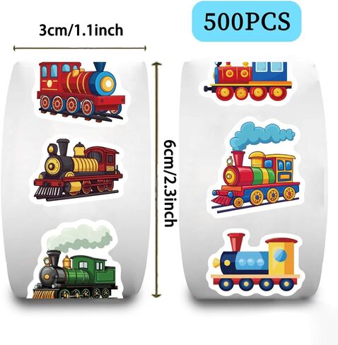 500Pcs Cartoon Train Stickers Roll Waterproof Cute Train Stickers for Water Bottles Laptop Scrapbook Kids Birthday Party School Reward Giveaways in Saudi Arabia