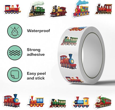 500Pcs Cartoon Train Stickers Roll Waterproof Cute Train Stickers for Water Bottles Laptop Scrapbook Kids Birthday Party School Reward Giveaways in Saudi Arabia