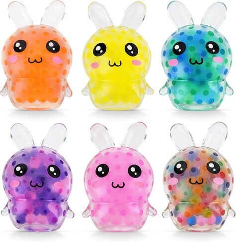 Easter Bunny Stress Balls 2.6" - 6Pcs Bunny Squishy for Easter Egg Fillers, Easter Basket Stuffers for Teens, Party Favors Squeeze Toys in Saudi Arabia