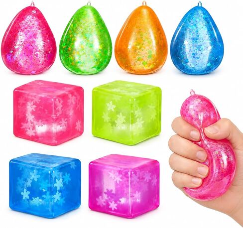 Ciieeo 8 Pcs Ice Cube Squishy Stress Balls Teardrop Fidget Toys, Soft Sensory Squeeze Balls for Stress Relief, Office Relaxation, Birthday Multi-Color in Kuwait