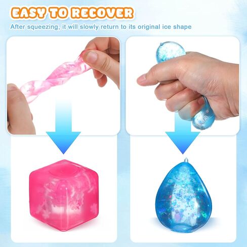 Ciieeo 8 Pcs Ice Cube Squishy Stress Balls Teardrop Fidget Toys, Soft Sensory Squeeze Balls for Stress Relief, Office Relaxation, Birthday Multi-Color in Kuwait