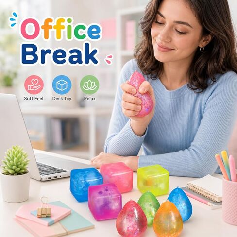 Ciieeo 8 Pcs Ice Cube Squishy Stress Balls Teardrop Fidget Toys, Soft Sensory Squeeze Balls for Stress Relief, Office Relaxation, Birthday Multi-Color in Kuwait