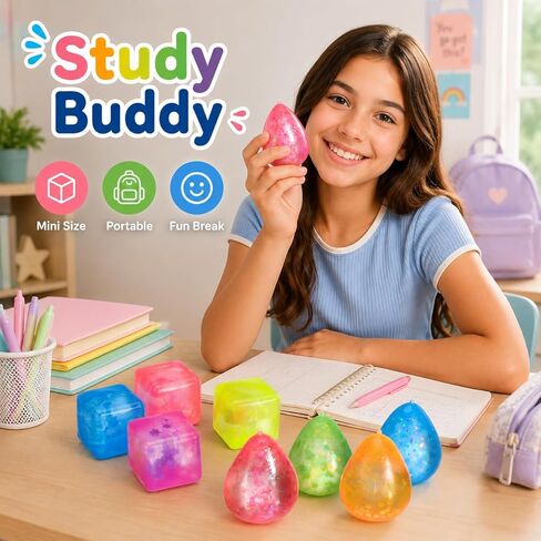 Ciieeo 8 Pcs Ice Cube Squishy Stress Balls Teardrop Fidget Toys, Soft Sensory Squeeze Balls for Stress Relief, Office Relaxation, Birthday Multi-Color in Kuwait