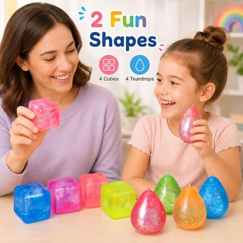 Ciieeo 8 Pcs Ice Cube Squishy Stress Balls Teardrop Fidget Toys, Soft Sensory Squeeze Balls for Stress Relief, Office Relaxation, Birthday Multi-Color in Kuwait