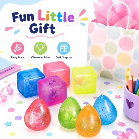Ciieeo 8 Pcs Ice Cube Squishy Stress Balls Teardrop Fidget Toys, Soft Sensory Squeeze Balls for Stress Relief, Office Relaxation, Birthday Multi-Color in Kuwait