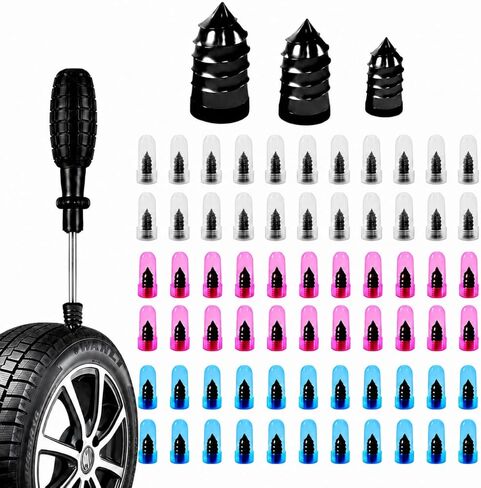 91 PCS Tire Screw Plug Repair Kit, 3 Sizes Rubber Tire Repair Screws with Screwdriver, Tire Sidewall & Puncture Fix, Quick Self-Service Flat Tire Repair for Car, Truck, Motorcycle, SUV in Saudi Arabia