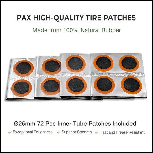 PAX 72 Pcs 25mm Round Inner Tube Patch Kit, with 60ml Green Rubber Cement, Tube Patch Kit for Bike, Motorcycle & Inflatable Tires in Kuwait
