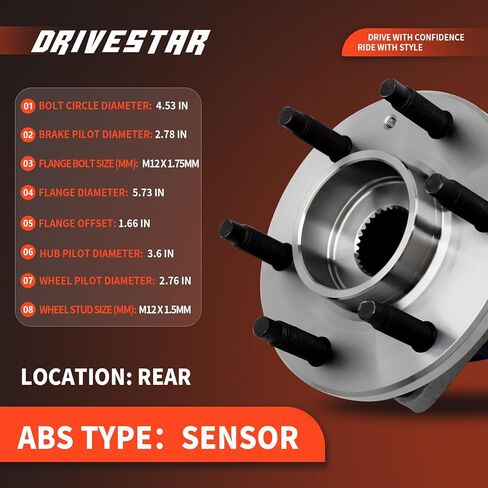 512243 Rear Left/Right Wheel Hub & Bearing Assembly for Cadillac CTS 2004-2007, 2005-2011 Cadillac STS, 2004-2009 Cadillac SRX; 5 Lugs w/ABS in Kuwait