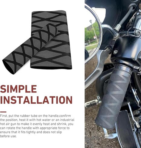 4 PCS Motorcycle Heat Shrink Grip Sleeves, Grid Pattern 2 Handlebar and 2 Brake Handlebar Cover, Rubber Anti-Slip Comfortable Grip Cover, Heating Tight Fit Protective Sleeve (Black) in Saudi Arabia